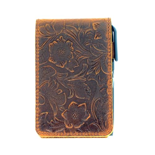JJNUSA Ledereinband, kompatibel mit Rite in the Rain Spiralnotizbüchern, Mini Notebook A7 Leather Notebook Notepad Pocket Notepad Small 3" x 5" with Pen 7,6 x 12,7 cm Blumenbraun von JJNUSA