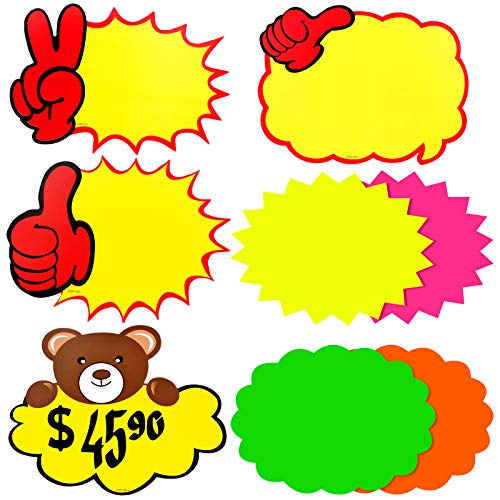 JJQHYC 80 Blatt Preisschild Starburst Zeichen Fluoreszierende Preisetiketten, Verkaufspreis Karten für Geschäft und Supermarkt von JJQHYC