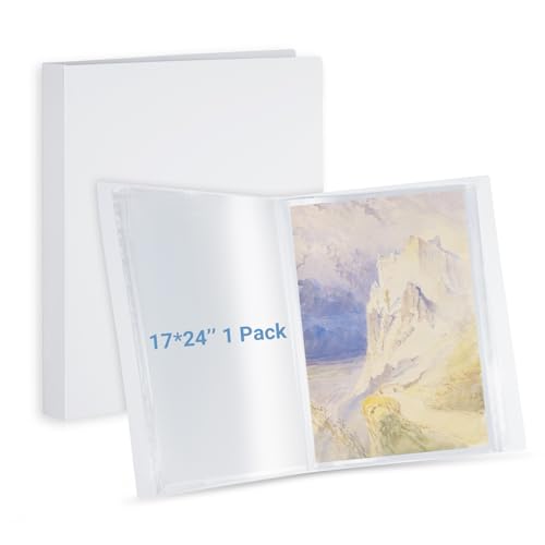 JJRING A2 Kunst-Portfolio-Ordner mit transparenten Blattschutzfolien, 1 Packung mit 40 Taschen, Portfolio-Ordner für Diamantbilder, Präsentationsbuch für Kunstwerke und Dokumenten-Organizer, Weiß von JJRING
