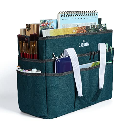 JJRING Craft Organizer-Tragetasche, großer Kunst-Aufbewahrungsbehälter mit mehreren Taschen, bläulich-grüne Nähtasche für Kunst, Handwerk, Scrapbooking, Schule, Medizin und Bürobedarf von JJRING