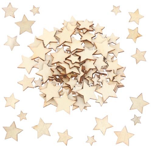 JJUNW 100Stück Mini Holzsterne, Holz Sterne Deko Klein Holzsterne zum Basteln, Gemischt Kleine Holz Sterne 10/12/15/20mm Holzsterne Streudeko für DIY Basteln Tischdekoration Weihnachten Deko (Sterne) von JJUNW