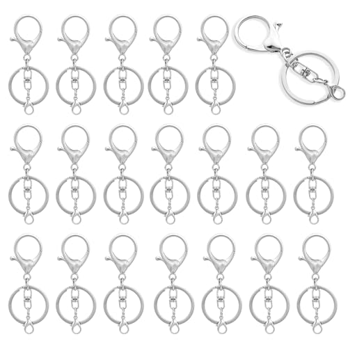 JJUNW 20 Stück Karabinerverschluss Schlüsselanhänger, Karabinerhaken Schlüsselringe mit Drehgelenk und Kleinem Karabinerverschluss für Schlüssel Hängende Spielzeuge DIY Schmuckherstellung(Silber) von JJUNW