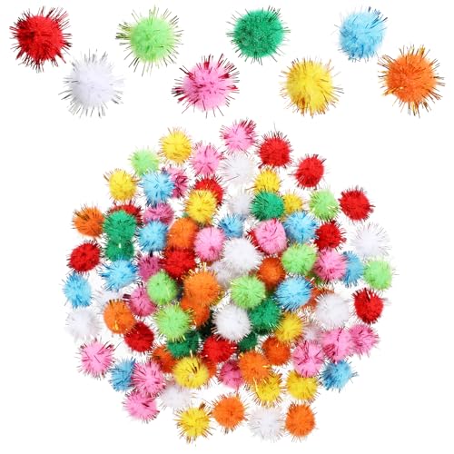 JJUNW 200 Stück Pompons zum Basteln, 15mm Bunte Glitter Pom Poms Filzkugeln zum Basteln Mini Pompoms zum Basteln für Girlanden Quasten Haarschmuck Kleidung von JJUNW