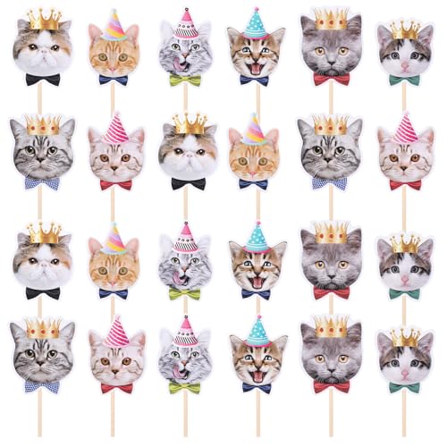 JJUNW 24 Stück Katze Geburtstag Cupcake Topper, Katzen Muffin Deko Tier Tortenaufleger Kuchen Dekoration für Katze Pet Party Kindergeburtstag Party Dekorationen JJUNW 24 Stück Katze Geburtstag Cupcake Topper, Katzen Muffin Deko Tier Tortenaufleger Kuchen Dekoration für Katze Pet Party Kindergeburtstag Party Dekorationen von JJUNW