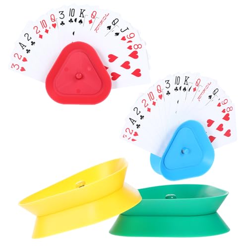 JJUNW 4 Stück Kartenhalter Kinder, Bunt Spielkartenhalter Kinder Dreieckiger Kunststoff Kartenhalter Freisprech Kartenständer Spielkarten Sicherer Halt Spielkarten Halter für Kinder von JJUNW