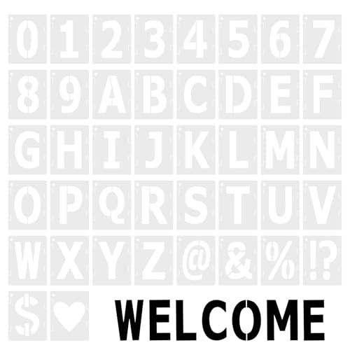 JJUNW 42 Stück Buchstaben Schablone Set, Wiederverwendbare Buchstaben Zahlen Zeichen Schablonen, Waschbar Kunststoff Zahlenschablonen Alphabetschablone für DIY Holzschilder Malerei Handwerk(3 Zoll) von JJUNW