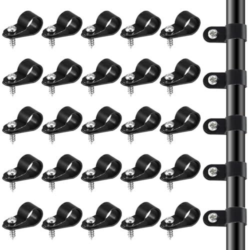 JJUNW 50 Stück R-Kabelklemmen, Schwarze Kabelklemmen mit Schrauben Kunststoff R Typ Cable Clip für Kabelmanagement Kabel Klemmen zum Schrauben für Draht Kabel Schlauch(1/2 zoll) von JJUNW