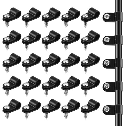 JJUNW 50 Stück R-Kabelklemmen, Schwarze Kabelklemmen mit Schrauben Kunststoff R Typ Cable Clip für Kabelmanagement Kabel Klemmen zum Schrauben für Draht Kabel Schlauch(1/4 zoll) von JJUNW