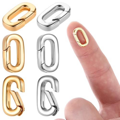 JJUNW 6 Stück Ovaler Karabinerverschluss, Mini Schmuckverschluss Vergoldet Federringverschluss Halsketten-Verschluss für DIY Schmuckherstellung Halsketten Armbändern (Gold+Silber) von JJUNW