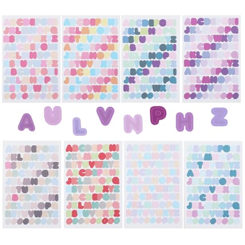 JJUNW 8 Blätter Bunte Buchstaben Aufkleber, 1cm Selbstklebendes Buchstabenaufkleber für Kinder, Vinyl Buchstaben zum Aufkleben Klebebuchstaben Letter Sticker für DIY Scrapbooking Grußkartendekoration von JJUNW