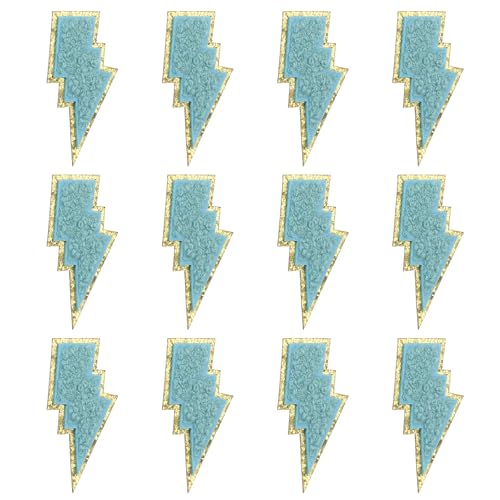 JJUNW 12 Stück Patches zum Aufbügeln, Blitz Aufbügelbilder zum Aufbügeln, Chenille Aufnäher Bügelbilder für Textilien Blitzschlag-Bolt-Patch für Hut Jacke Jeans Rucksäcke DIY Dekoration (blau) von JJUNW