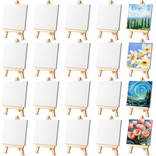 JJUNW Kleine Malleinwände mit Mini-Staffelei, 10,2 x 10,2 cm, Mini-Leinwände mit Staffelei-Sets, Kunstleinwände, Malset mit Holz-Staffeleien für Erwachsene und Kinder, Party, Klassenzimmer, Basteln JJUNW Kleine Malleinwände mit Mini-Staffelei, 10,2 x 10,2 cm, Mini-Leinwände mit Staffelei-Sets, Kunstleinwände, Malset mit Holz-Staffeleien für Erwachsene und Kinder, Party, Klassenzimmer, Basteln von JJUNW