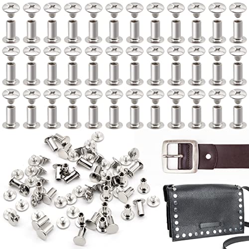 100 Paar Buchschrauben Kit Edelstahl Chicago Bindung Schrauben Hohlnieten Metall-Rundkopf Buchschrauben Hülsenmutter für DIY Lederdekoration Gürtel Buchbinderei (5 X 10mm) von JJYHEHOT