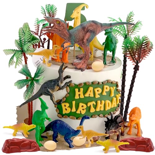38 Stück Dinosaurier Tortendeko Set, Dino Geburtstag Deko Dschungel Tortendeko Junge, Dinosaurier Palmen Stecker Happy Birthday Cake Topper Kuchen Dekoration für Kindergeburtstag von JJYHEHOT