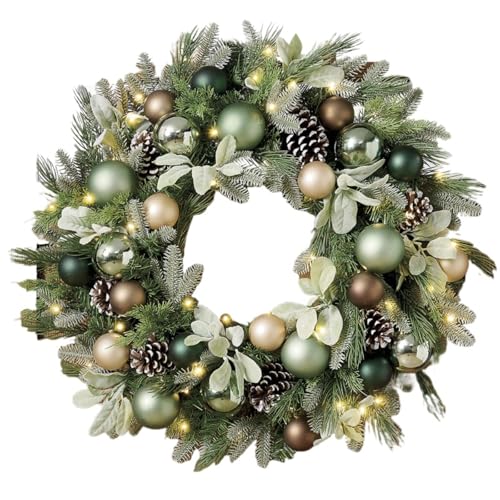 50,8 cm Weihnachtskranz – Künstlicher Tannenkranz mit grün-goldenen, silberfarbenen Ornamenten, Tannenzapfen, schneebeflockten Blättern und warmweiß für Haustür, Innen- und Außenbereich 50,8 cm Weihnachtskranz – Künstlicher Tannenkranz mit grün-goldenen, silberfarbenen Ornamenten, Tannenzapfen, schneebeflockten Blättern und warmweiß für Haustür, Innen- und Außenbereich von JJaydaily