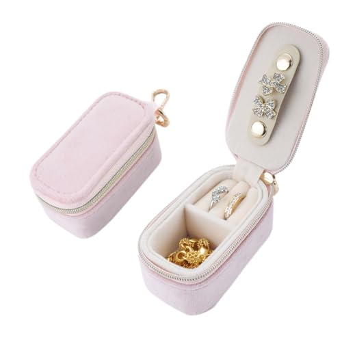 Mini Travel Jewelry Box Organizer mit Reißverschluss und Clip-Verschluss, Portable Pink Velvet Jewelry Case für Ohrringe Ringe Halsketten, Small Compact Jewelry Storage für Frauen Mädchen (Pink) von JJaydaily