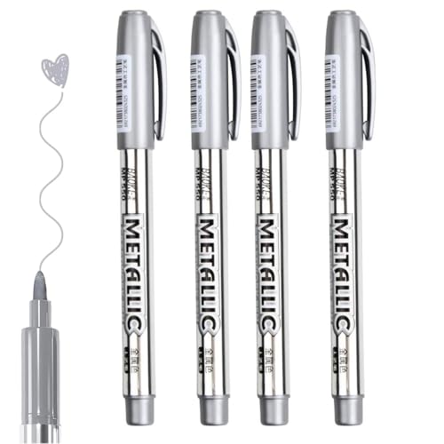 JJiaoLinin Metallic Marker Pen, 4 silberfarbene permanente Metallic-Stifte, Glänzende Highlight Marker Stifte,Permanente Acrylmarker für Kartenherstellung Malerei Album (Silber) von JJiaoLinin