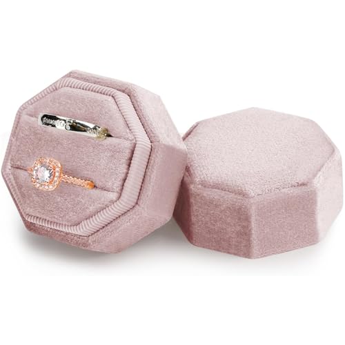 JJiaoLinin Ringbox Hochzeit aus Samt, 2 Slot Ringkästchen, Elegante Schmuckschatullen Mit Abnehmbarem Deckel, für Hochzeit,Vorschlag,Valentinstag, Einkaufszentrum Zähler Schmuck Display(Rosa) von JJiaoLinin