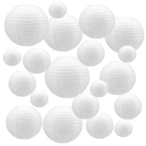 Runde Papierlaternen dekorativ, 20 Stück chinesische hängende Laterne Party Dekorationen für Valentinstag Geburtstag Hochzeit Baby Dusche Home Decor (Weiß) von JJoexyfit