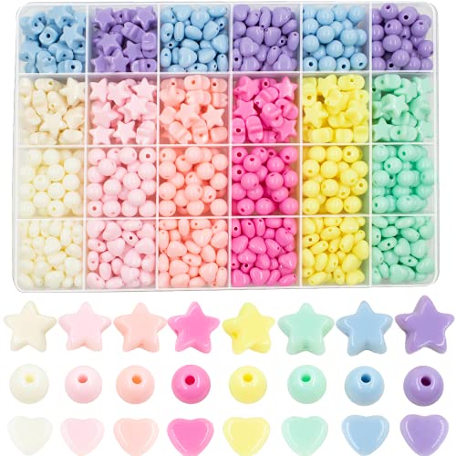 Acrylperlen in Herzform, Stern- und runde Perlen, bunt, sortiert, Kunststoff, Pastellkreis, niedlich, lose Perlen, Großpackung für Armbänder, Schmuckherstellung, Basteln, Halsketten, 720 Stück Acrylperlen in Herzform, Stern- und runde Perlen, bunt, sortiert, Kunststoff, Pastellkreis, niedlich, lose Perlen, Großpackung für Armbänder, Schmuckherstellung, Basteln, Halsketten, 720 Stück von JJzxwish