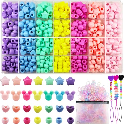 JJzxwish Haarperlen für Zöpfe für Mädchen mit elastischem Gummiband, Bonbonfarben, Acryl-Micky-Perlen, Herzperlen, Sternperlen, Pastell-Pony-Perlen, Kandi-Perlen für Haarschmuckherstellung, 1451 Stück JJzxwish Haarperlen für Zöpfe für Mädchen mit elastischem Gummiband, Bonbonfarben, Acryl-Micky-Perlen, Herzperlen, Sternperlen, Pastell-Pony-Perlen, Kandi-Perlen für Haarschmuckherstellung, 1451 Stück von JJzxwish