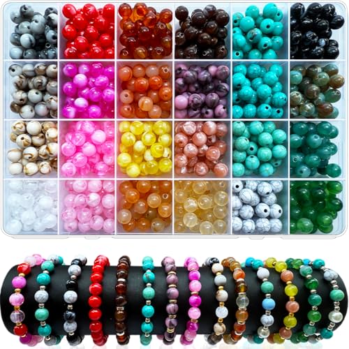 Runde Acrylperlen für Schmuckherstellung, 8 mm, runde Perlen im böhmischen Stil, künstliche Türkis, weiße Rissperlen, Kunststoffperlen für Armbänder, Bastelset, Halsketten, Basteln, 720 Stück Runde Acrylperlen für Schmuckherstellung, 8 mm, runde Perlen im böhmischen Stil, künstliche Türkis, weiße Rissperlen, Kunststoffperlen für Armbänder, Bastelset, Halsketten, Basteln, 720 Stück von JJzxwish
