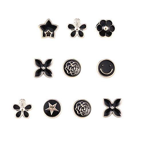 JK Home 5 Stück/10 Stück/40 Stück Broschen abnehmbar nagelfrei Jeans Knöpfe Kragen dekorative Knöpfe für Kleidung Zubehör Gr. Einheitsgröße, 10 x schwarze Tropfenöl-Broschen. von JK Home
