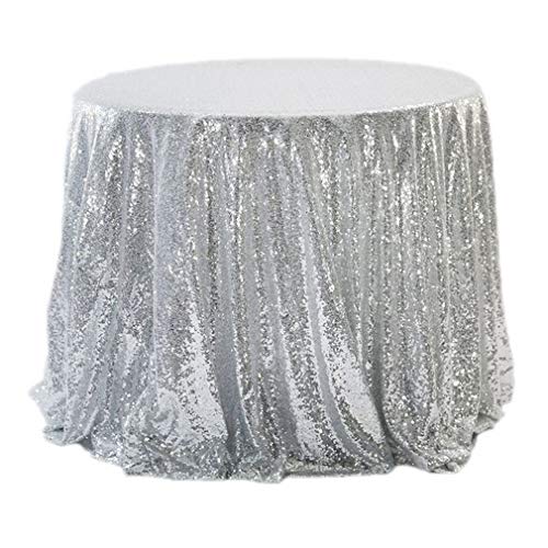 JK Home Pailletten-Tischdecke, Polyester, rund, für Hochzeit, Bankett, Party, Silber, 120 cm von JK Home