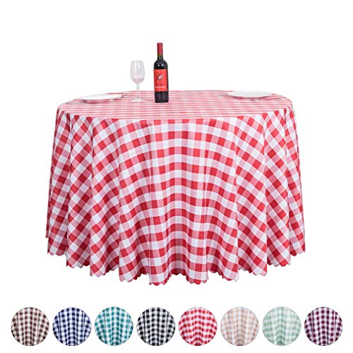 JK Home Runde Tischdecke aus Polyester, Gitter-Tischdecke für Hochzeiten, Esstische, Kaffeetische, Rot, Durchmesser 1,4 m von JK Home