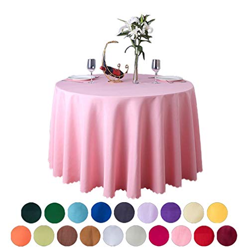 JK Home Tischdecke, rund, Polyester, einfarbig, für Hochzeiten, Bankette, Tische, 180 cm, Rosa von JK Home