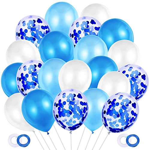 JKDHJK 60 Stück 12 luftballons Blau weiss + 4 Bänder, Konfetti Luftballons Luftballons Blau Luftballon Set Luftballons Geeignet für Osterdekorationen, Hochzeiten, Dekorationen zur Taufe (Blau) von JKDHJK