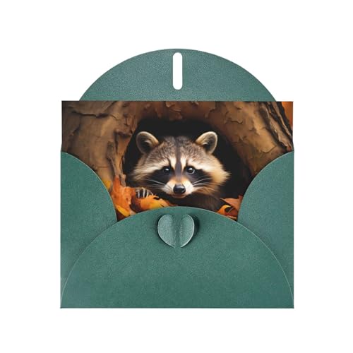 Dunkelgrüne JKIEGOQ Waschbär im Herbst Baum Loch Drucke Grußkarte 10,2 x 15,2 cm für Weihnachten, Valentinstag, Hochzeit, Party Einladungskarten von JKIEGOQ