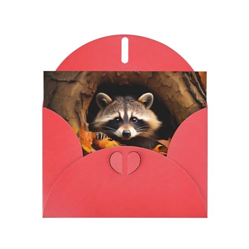 Red JKIEGOQ Waschbär im Herbst Baum Loch Drucke Grußkarte 10,2 x 15,2 cm für Weihnachten, Valentinstag, Hochzeit, Party Einladungskarten von JKIEGOQ