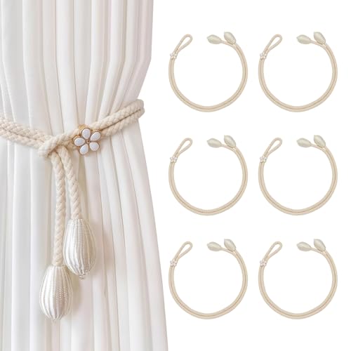 JKITNHJOT 6 Stück Vorhang Raffhalter aus Baumwolle, Handgewebte Gardinenhalter ohne Bohren, Raffbänder für Wohnzimmer, Schlafzimmer, Büro & mehr (Beige, 100 cm) von JKITNHJOT
