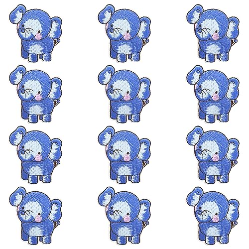 JKJF 12 Stück Elefant Patches Baby Elefant Aufbügeln Bügelbild Elefant Aufnäher Applikation Tiere Stickerei Patches für Kleidung Rucksack Schuhe Jacke Jeans Hut Kleid von JKJF