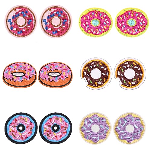 JKJF 12 Stück Krapfen Patches Donut Aufbügeln Bügelbild Krapfen Aufnäher Applikation Nachspeisen Stickerei Patches für Kleidung Rucksack Schuhe Jacke Jeans Hut Kleid - 6 Stile von JKJF