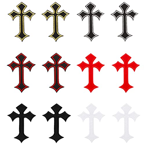 JKJF 12 Stück Kreuz Patches Kreuz Aufbügeln Bügelbild Mittelalter Gothic Kreuz Aufnäher Applikation Kreuz Stickerei Patches für Kleidung Rucksack Schuhe Jacke Jeans Hut Kleid - 6 Farben von JKJF