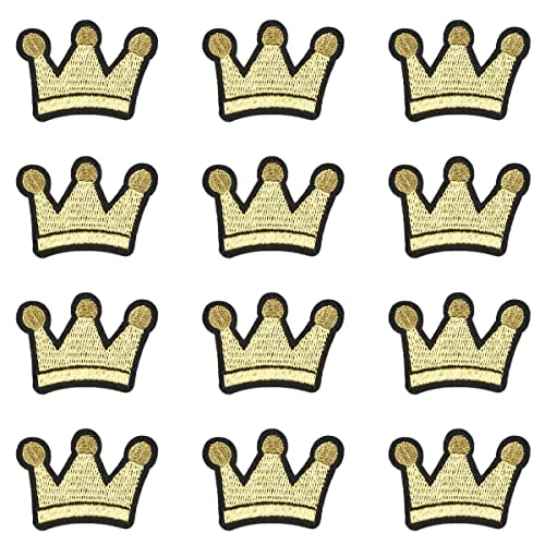 JKJF 12 Stück Kronen Stickerei Patches Krone Aufbügeln Aufnäher König Königin Aufnäher Applikation für Kleidung Rucksack Schuhe Jacke Jeans Hut Kleid Vorhang Basteln - Gold von JKJF