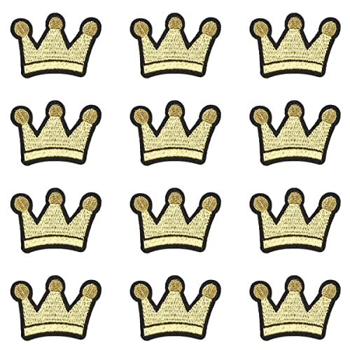 JKJF 12 Stück Kronen Stickerei Patches Krone Aufbügeln Aufnäher König Königin Aufnäher Applikation für Kleidung Rucksack Schuhe Jacke Jeans Hut Kleid Vorhang Basteln - Gold von JKJF