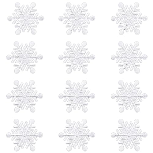 JKJF 12 Stück Schneeflocke Patches Schneeflocke Aufbügeln Bügelbild Schnee Aufnäher Applikation Winter Stickerei Patches für Kleidung Rucksack Schuhe Jacke Jeans Hut Kleid - Weiße von JKJF