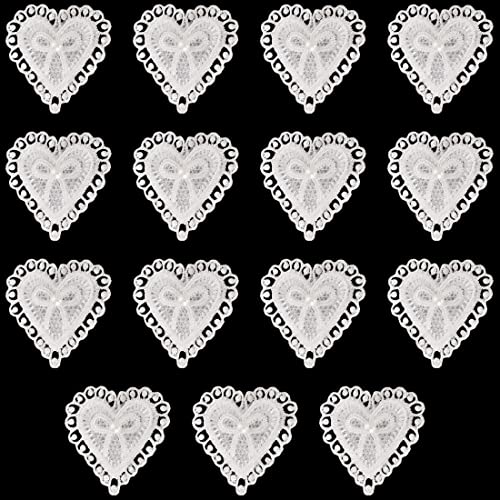 JKJF 15 Stück Spitze Liebe Herz Aufnäher Herz Nähen Applikationen Herz Schleife Tuch Patches für DIY Handwerk Kleid Kleidung Gardine Tischtuch Taschen Schal - Weiß von JKJF