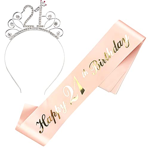 JKJF Happy 21. Geburtstag Schärpe 21 Geburtstag Kristall Tiara Strass Krone Haarreif für Damen Frauen Geburtstag Geschenk Geburtstag Dekoration Party Zubehör - Rose Gold 2 STK JKJF Happy 21. Geburtstag Schärpe 21 Geburtstag Kristall Tiara Strass Krone Haarreif für Damen Frauen Geburtstag Geschenk Geburtstag Dekoration Party Zubehör - Rose Gold 2 STK von JKJF