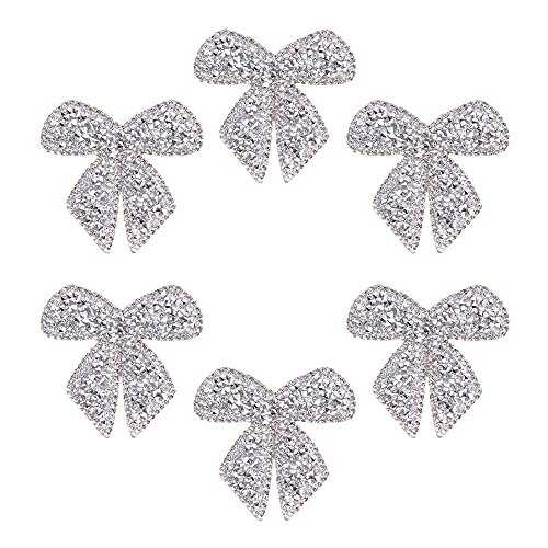 JKJF Schleife Strass Patches Glitzer Schleife Aufnäher Strass Aufbügler Applikation für Jeans Jacken Taschen Rucksäcke Hüte Schuhe Kleidung Dekoration DIY Kunsthandwerk -Silber 6 Stück 6cm von JKJF