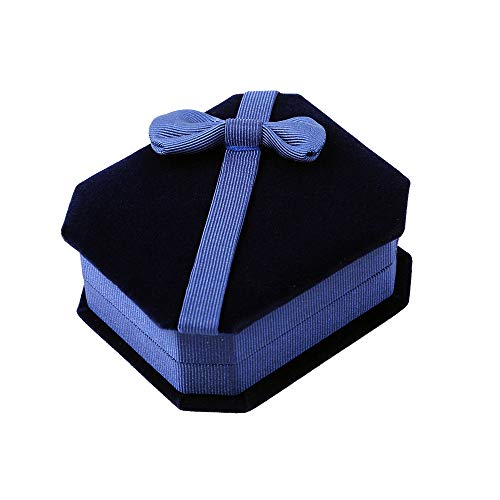 JKJF Schmuck Etui Samt Box Geschenk Verpackung Schachtel mit Schleife für Halskette Ohrring Anhänger Ring Armband - Blau von JKJF