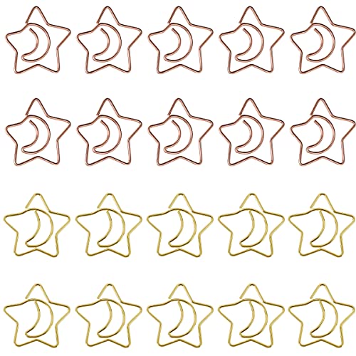 JKJF Stern Mond Büroklammern Metall Lesezeichen Paperclips Aktenklammern Markierungs Klammern für Buch Hefte Memo Poster Foto Einladungen Postkarten - 20 Stk Gold Rose Gold von JKJF
