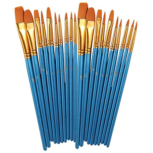 JKKJ 20 Stück/2 Set Malpinsel, Künstler-Detail-Pinsel, flache und schräge Nylon-Haarmalpinsel-Set für Aquarell-, Acryl- und Ölgemälde, Tonstein-Holz-Malerei von JKKJ