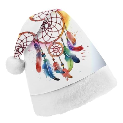 JKLPOMN Weihnachtsmütze für Kinder, weiche und bequeme Weihnachtsmütze, Aquarell-Traumfänger, bedruckt, niedlich, verdickt, Weihnachtsmannmütze, geeignet für Erwachsene, Männer, Frauen, JKLPOMN Weihnachtsmütze für Kinder, weiche und bequeme Weihnachtsmütze, Aquarell-Traumfänger, bedruckt, niedlich, verdickt, Weihnachtsmannmütze, geeignet für Erwachsene, Männer, Frauen, von JKLPOMN