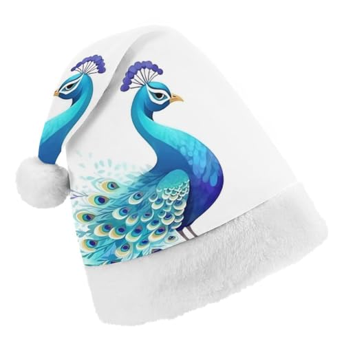JKLPOMN Weihnachtsmütze für Kinder, weiche und bequeme Weihnachtsmütze, Cartoon-blauer Pfau, bedruckt, niedlich, verdickt, geeignet für Erwachsene, Männer, Frauen, Weihnachtsfeier, JKLPOMN Weihnachtsmütze für Kinder, weiche und bequeme Weihnachtsmütze, Cartoon-blauer Pfau, bedruckt, niedlich, verdickt, geeignet für Erwachsene, Männer, Frauen, Weihnachtsfeier, von JKLPOMN