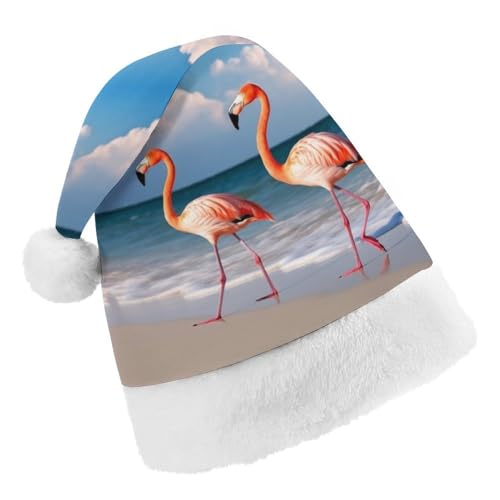 JKLPOMN Weihnachtsmütze für Kinder, weiche und bequeme Weihnachtsmütze, Flamingo am Strand, bedruckt, niedlich, verdickt, geeignet für Erwachsene, Männer, Frauen, Weihnachtsfeier, JKLPOMN Weihnachtsmütze für Kinder, weiche und bequeme Weihnachtsmütze, Flamingo am Strand, bedruckt, niedlich, verdickt, geeignet für Erwachsene, Männer, Frauen, Weihnachtsfeier, von JKLPOMN