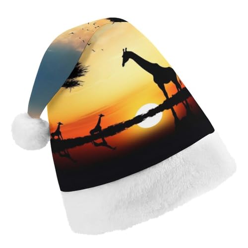 JKLPOMN Weihnachtsmütze für Kinder, weiche und bequeme Weihnachtsmütze, Giraffen-Sonnenuntergang, bedruckt, niedlich, verdickt, geeignet für Erwachsene, Männer, Frauen, Weihnachtsfeier, JKLPOMN Weihnachtsmütze für Kinder, weiche und bequeme Weihnachtsmütze, Giraffen-Sonnenuntergang, bedruckt, niedlich, verdickt, geeignet für Erwachsene, Männer, Frauen, Weihnachtsfeier, von JKLPOMN